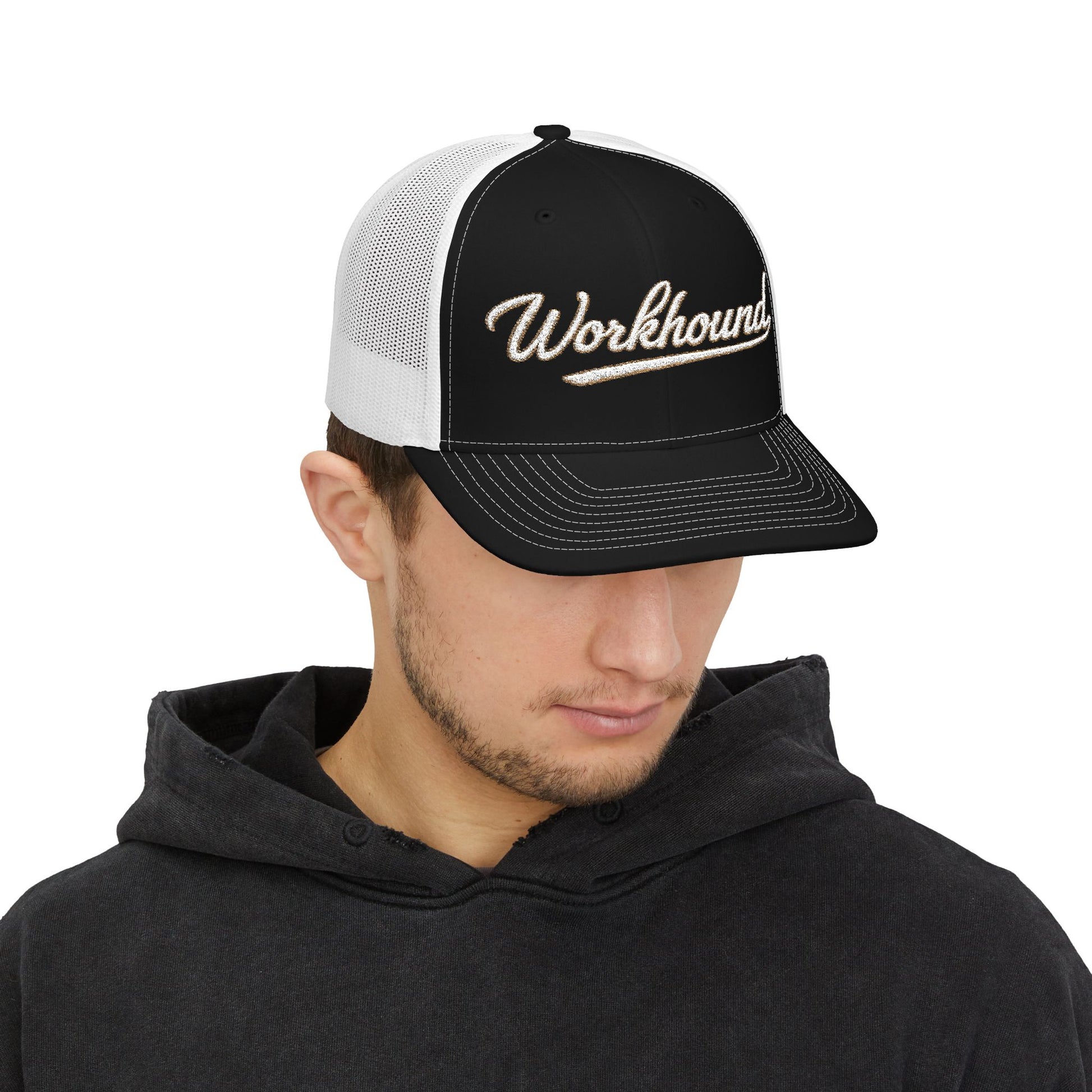 Workhound Embroidered Trucker Cap — Vintage Script Snapback Hat